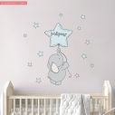 Αυτοκόλλητα τοίχου παιδικά Ελεφαντάκι στα αστέρια, με όνομα