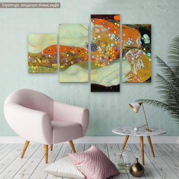 Canvas print Water Serpents II, Gustav Klimt, four panels