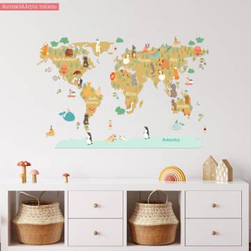 Kids wall stickers map with animals