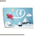 Red plane flying in the sky, poster