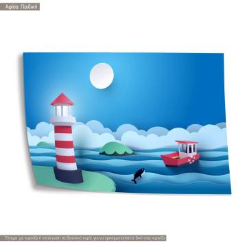 Paper art of lighthouse, poster 2