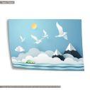 Paper art seagull , poster