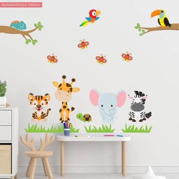 Kids wall stickers Safari, with animalsjungle, large set