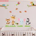 Αυτοκόλλητα τοίχου παιδικά Πάμε σαφάρι, με ζωάκια της ζούγκλας, μεγάλη συλλογή