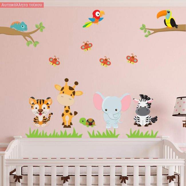 Kids wall stickers Safari, with animalsjungle, large set