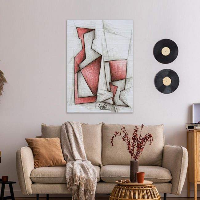 Πίνακας σε καμβά A bottle and glass, κοντινό