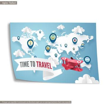 Red Plane Above World Map, κάδρο, μαύρη κορνίζα 2