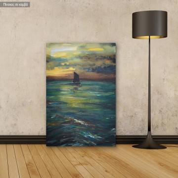 Canvas print Sailing boat on ocean before storm