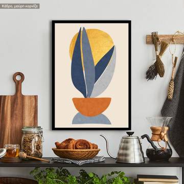 Gold sun, blue leaves, poster