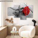 Canvas print Rose on wood, four panels asymmetric