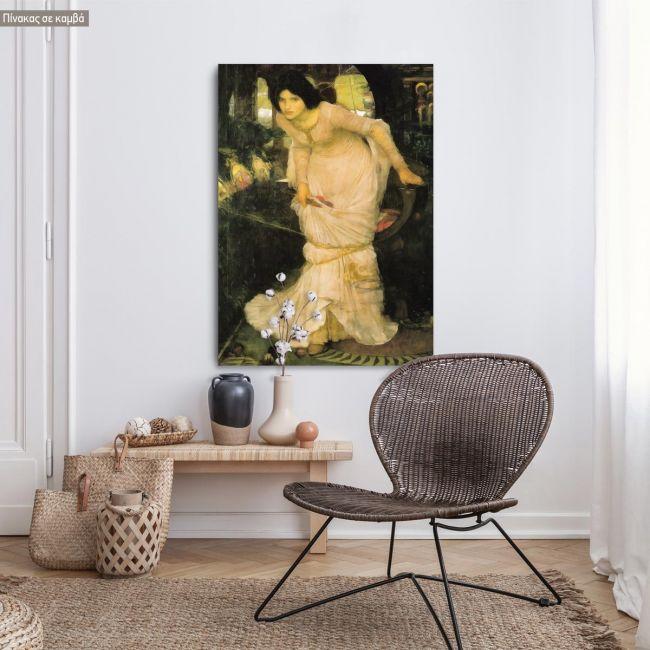 Canvas print The Lady of Shallot looking at Lancelot, Waterhouse J. W.