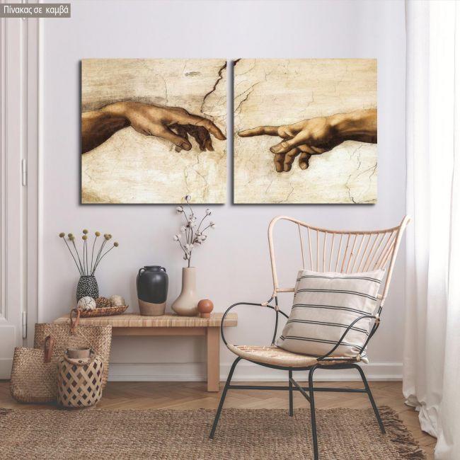 Πίνακας σε καμβά The creation of Adam, Michelangelo, δίπτυχος πανοραμικός