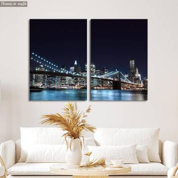 Canvas print Brooklyn bridge dark blue, two panels
