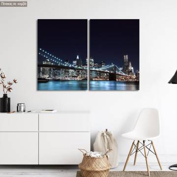Canvas print Brooklyn bridge dark blue, two panels 2