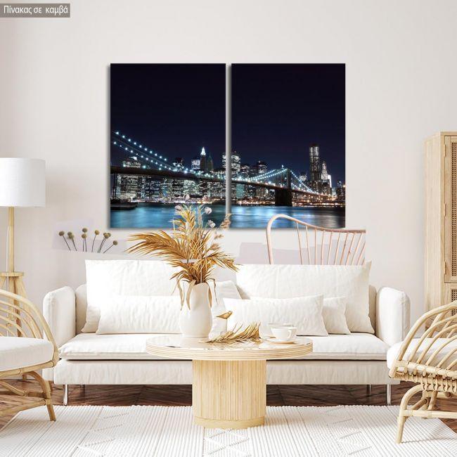 Πίνακας σε καμβά Brooklyn bridge dark blue, δίπτυχος