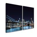Canvas print Brooklyn bridge dark blue, two panels