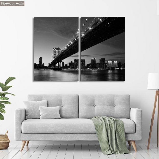 Πίνακας σε καμβά Manhattan bridge grayscale, δίπτυχος