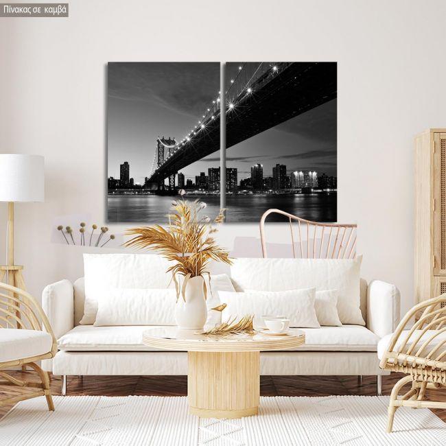 Πίνακας σε καμβά Manhattan bridge grayscale, δίπτυχος