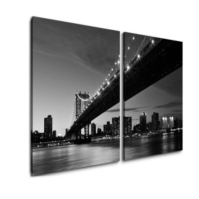 Πίνακας σε καμβά Manhattan bridge grayscale, δίπτυχος