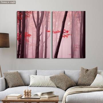 Canvas print Foggy autumn day into the forest, two panels
