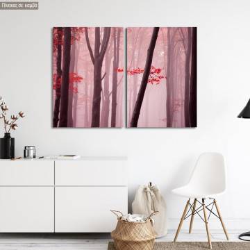 Canvas print Foggy autumn day into the forest, two panels 2