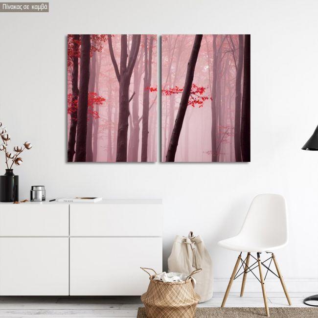 Canvas print Foggy autumn day into the forest, two panels