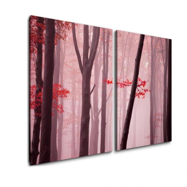 Canvas print Foggy autumn day into the forest, two panels