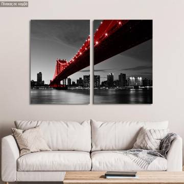 Canvas print Red Manhattan bridge, two panels