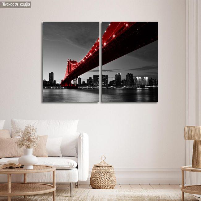 Canvas print Red Manhattan bridge, two panels