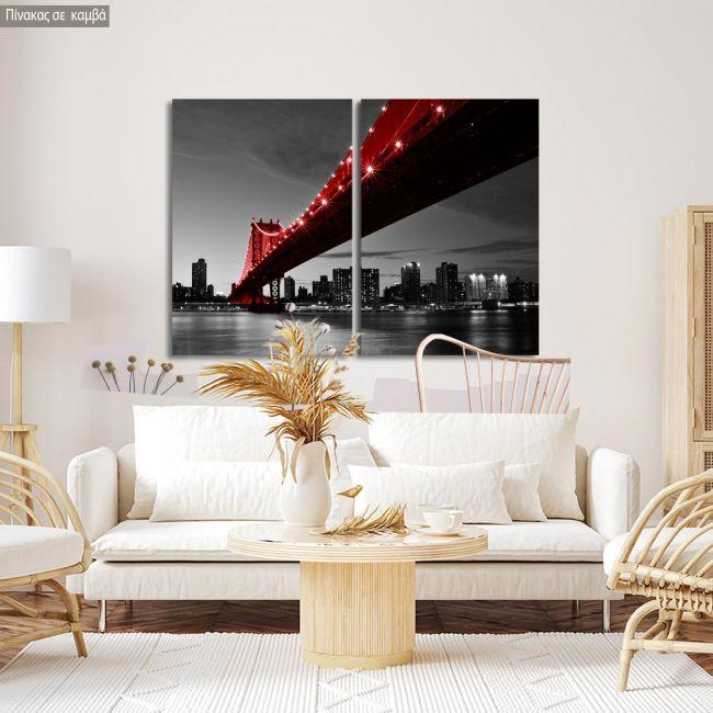 Canvas print Red Manhattan bridge, two panels