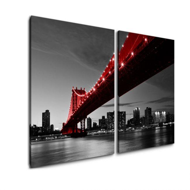 Canvas print Red Manhattan bridge, two panels