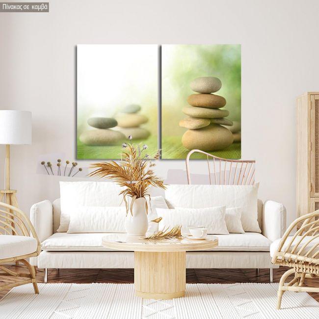 Πίνακας σε καμβά Stone piles green, δίπτυχος