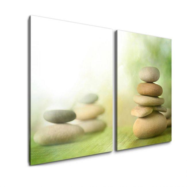 Πίνακας σε καμβά Stone piles green, δίπτυχος