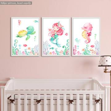 Γοργόνα και οι φίλοι της, κάδρο, λευκή κορνίζα, τρίπτυχη