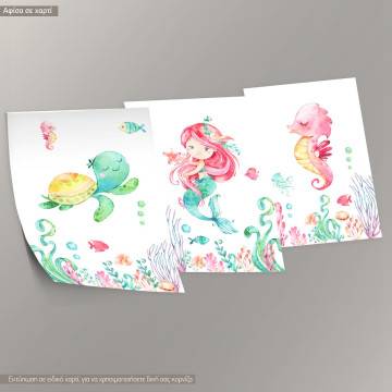 Mermaid and friends, poster 3 panels 2