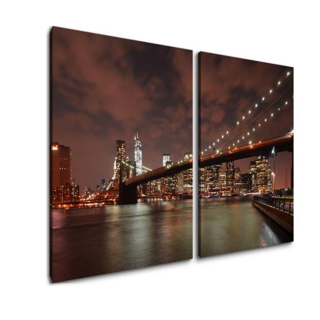 Canvas print Brooklyn bridge lights, two panels