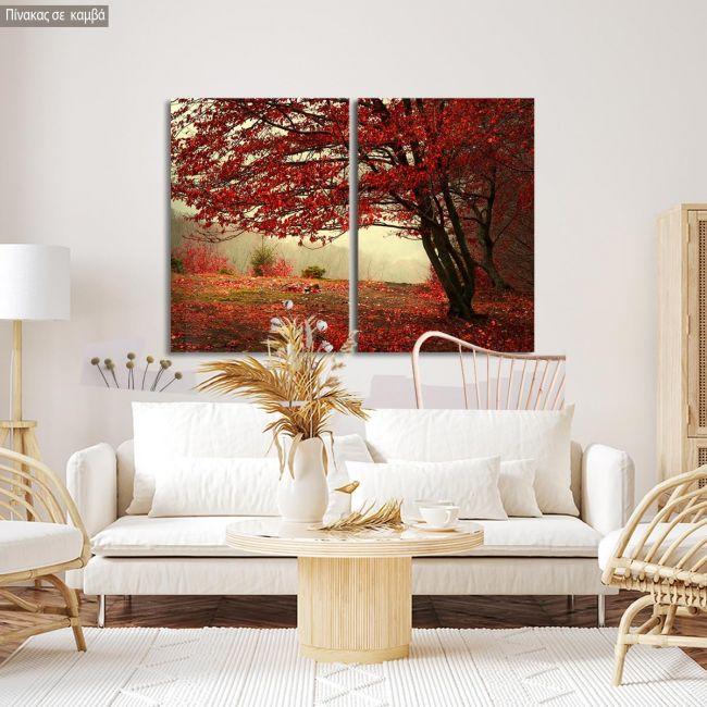 Πίνακας σε καμβά Red forest, δίπτυχος