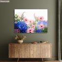 Canvas print Blue hortensias and pink margaritas