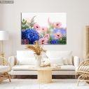 Canvas print Blue hortensias and pink margaritas