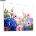 Canvas print Blue hortensias and pink margaritas