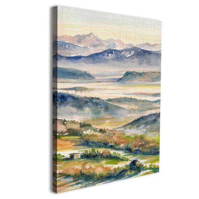 Πίνακας σε καμβά Τοπίο λόφοι, Hills and river in the mist