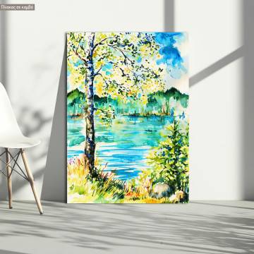Πίνακας σε καμβά Δέντρο σε λίμνη, Birch on the shore of lake