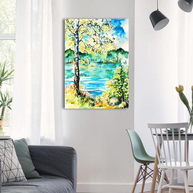 Πίνακας σε καμβά Δέντρο σε λίμνη, Birch on the shore of lake