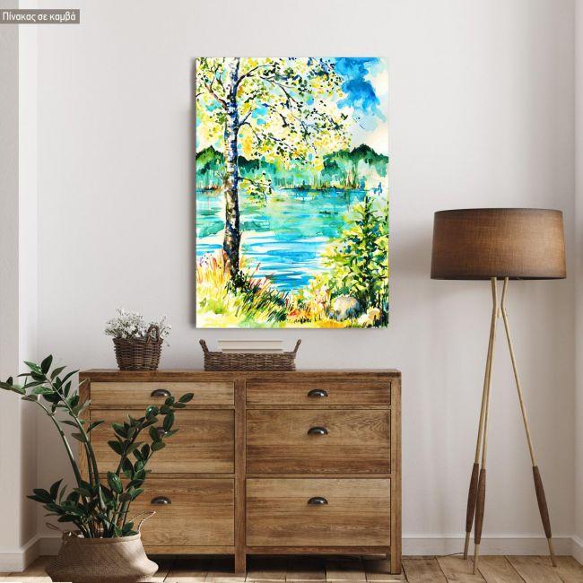 Πίνακας σε καμβά Δέντρο σε λίμνη, Birch on the shore of lake