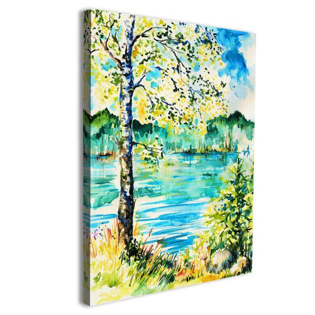 Πίνακας σε καμβά Δέντρο σε λίμνη, Birch on the shore of lake