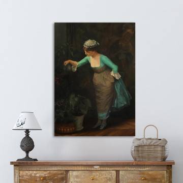 Canvas print Charwoman waters the flowers, Rallis