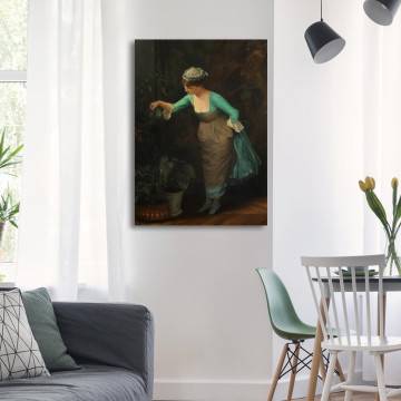 Canvas print Charwoman waters the flowers Rallis Framed canvas View 1 2