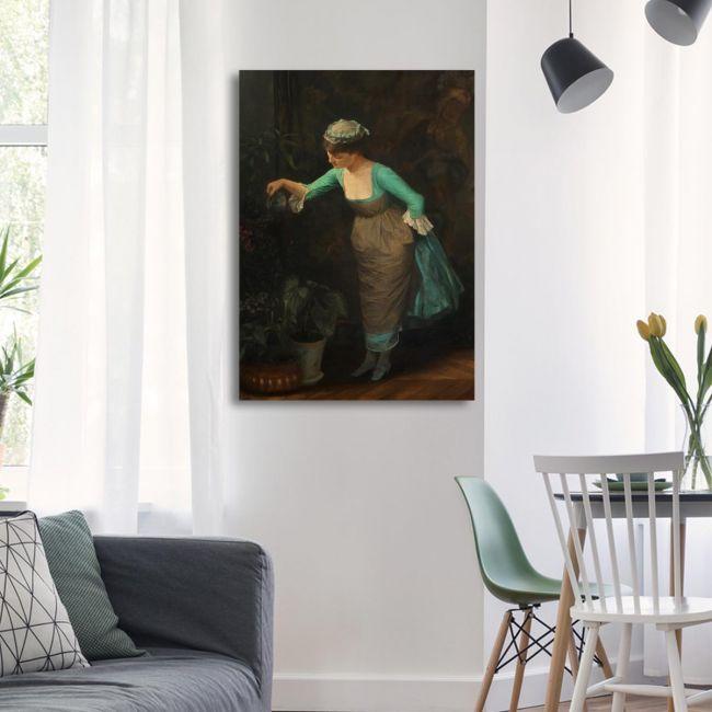 Canvas print Charwoman waters the flowers, Rallis