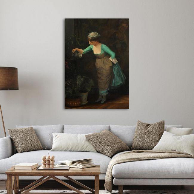 Canvas print Charwoman waters the flowers, Rallis