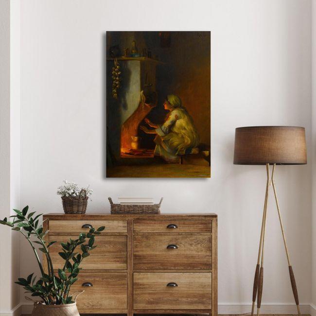 Canvas print Young girl by the fire, Rallis